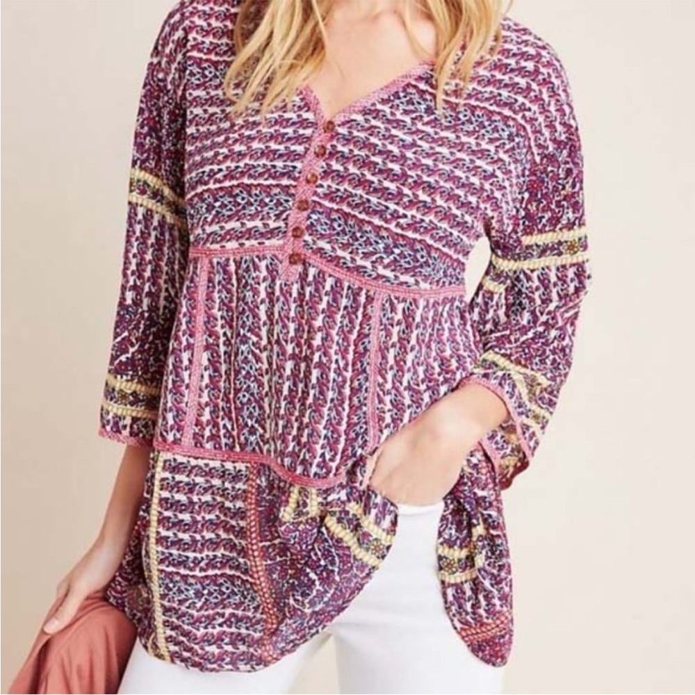 Maeve 100% Silk Lilyana Tiered Top Boho Blouse Size Small